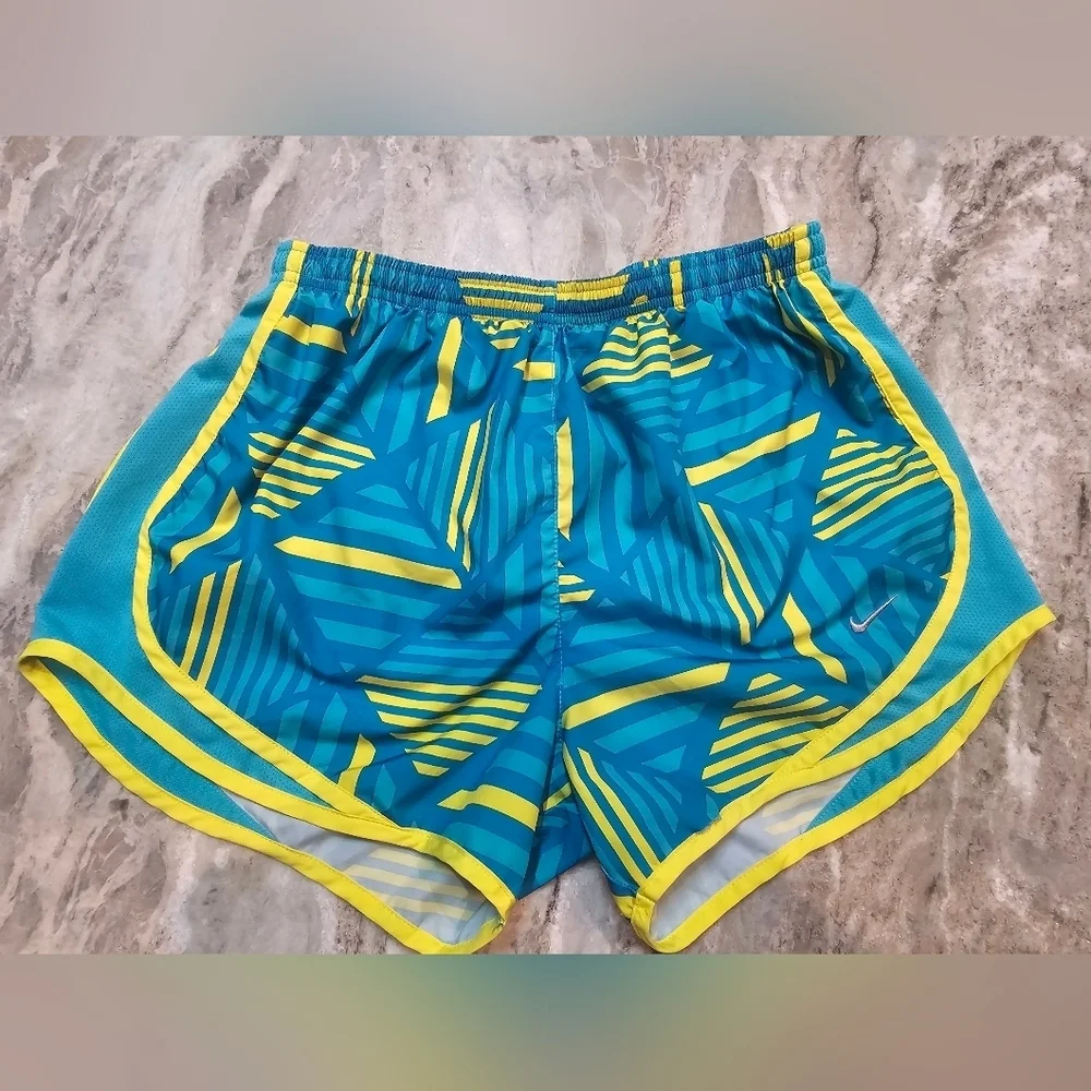 Nike Dri-FIT Women’s Running Shorts Medium Blue Yellow Geometric Print